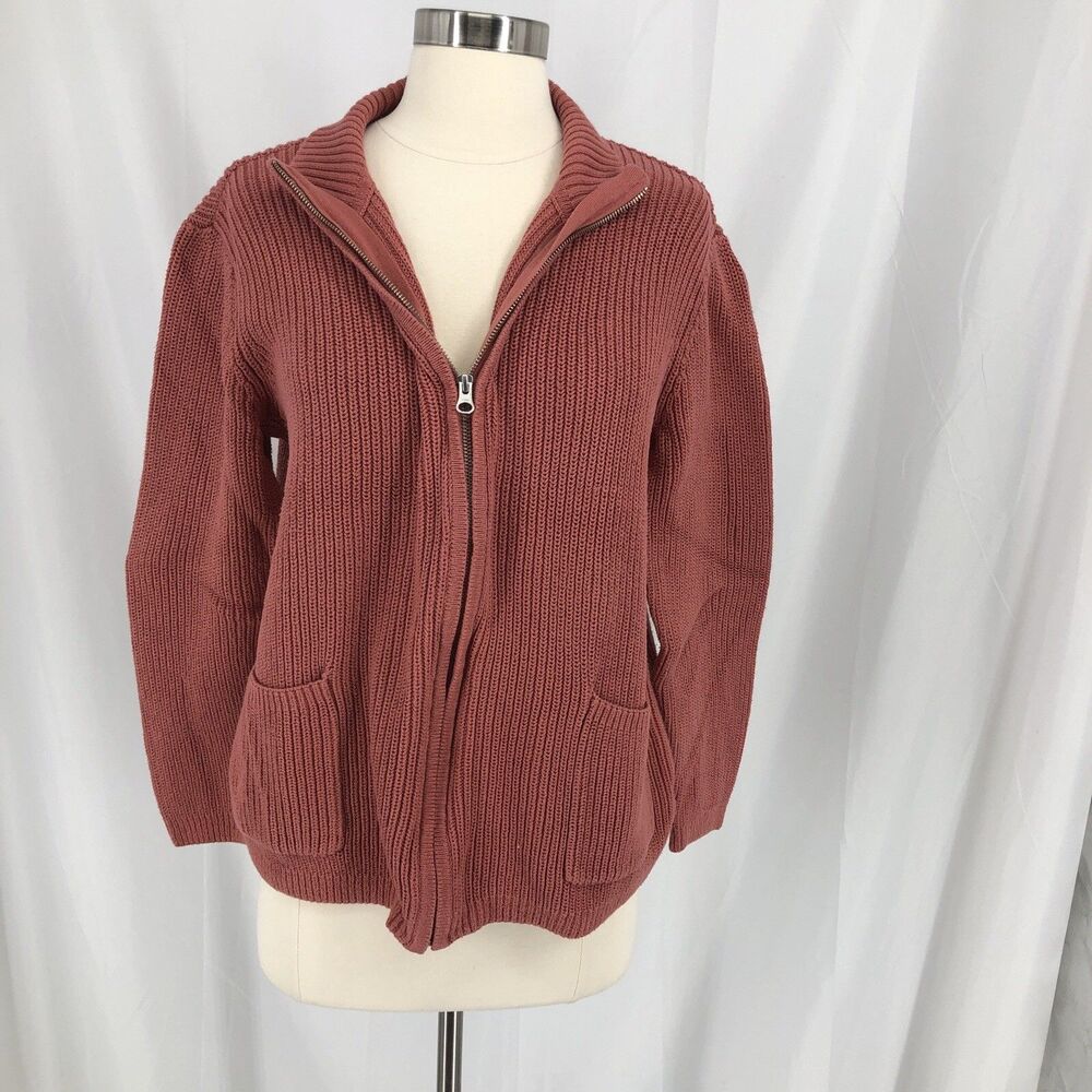 Women's Coldwater Creek Petite Large Coral Knit Long Sleeve Zip Sweater